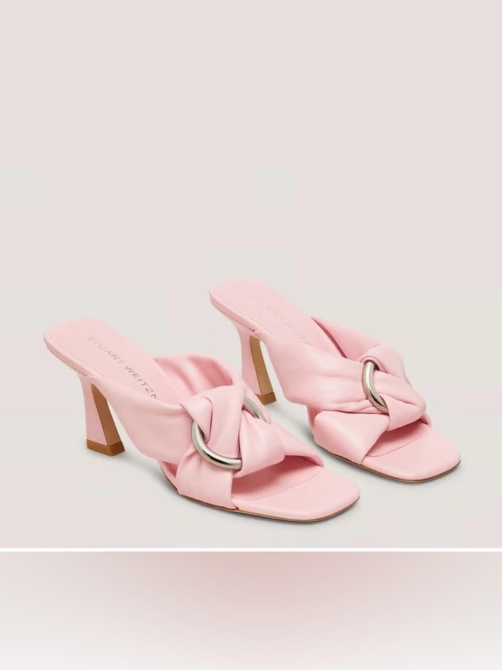 New in box Stuart Weitzman Pink Knotted Ring Mule CeCe 75 Heels size 8.5.